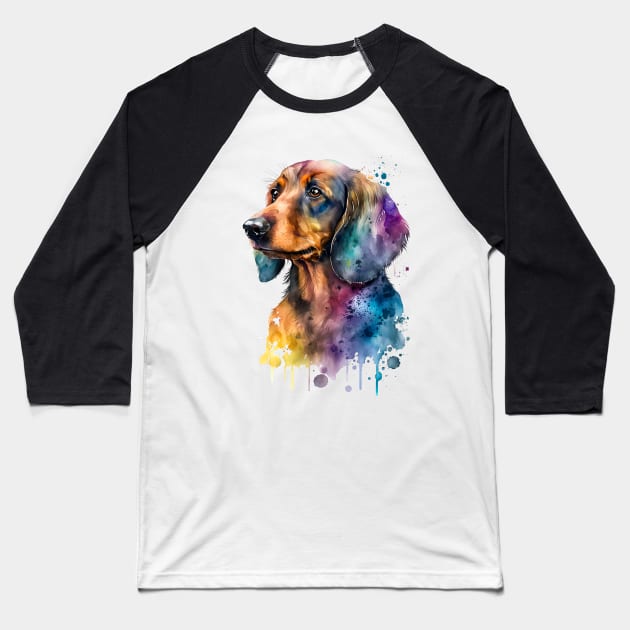 Rainbow Dachshund Watercolor Art Baseball T-Shirt by doglovershirts
